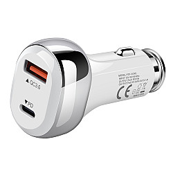 YSY-312PD QC3.0 USB + PD 18W USB-C / Type-C Dual Ports Fast Charging Car Charger(White)