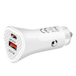 YSY-313PD30W QC3.0 USB + PD 30W USB-C / Type-C Triangle Dual Ports Fast Charging Car Charger(White)