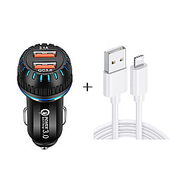 YSY-349 QC3.0 Dual Port USB Car Charger + 3A USB to 8 Pin Data Cable, Length: 1m(Black)