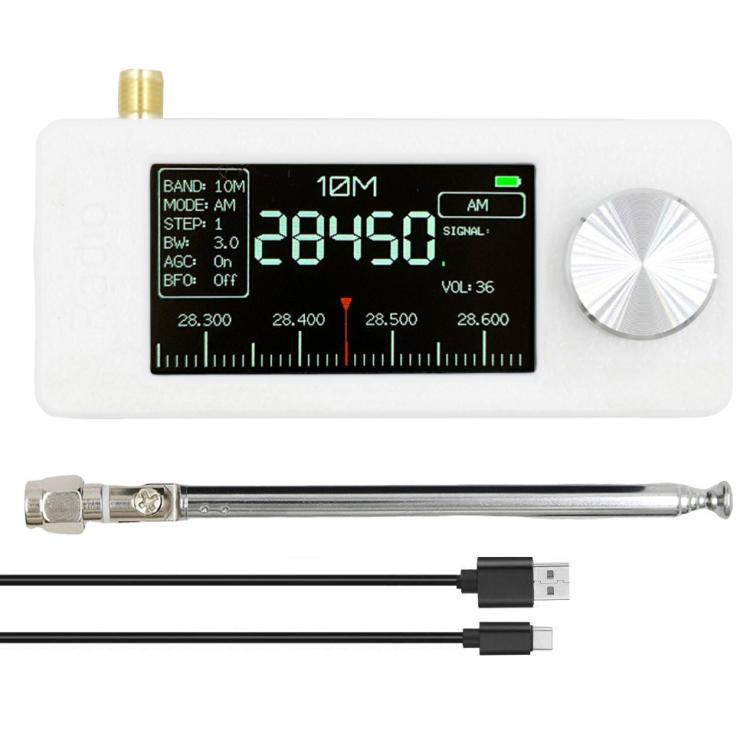 SI4732 1.9 inch IPS Display Portable Radio 0.5-108 MHz LSB USB AM FM Pocket Mini Radio, Type:Telescopic Antenna + USB(White)