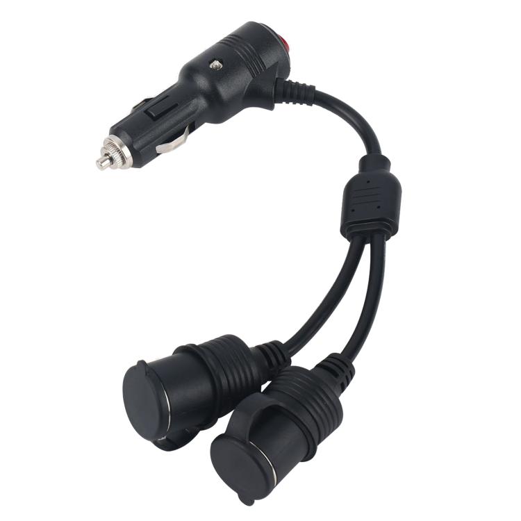 12V-24V 2 in 1 Car Cigarette Lighter Extension Cable with Switch, Length:0.6m(Black)