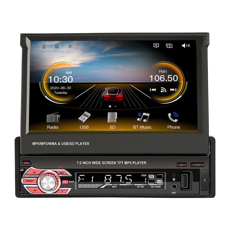 9601C HD 7 inch Manually Retractable Screen Car MP5 Player GPS Navigation Bluetooth Radio, Support Mirror Link & FM & TF Card & USB