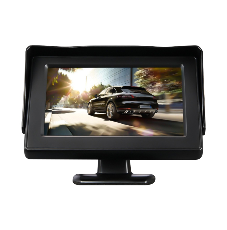 4.3 inch Car Color Monitor with Adjustable Angle Holder & Universal Sunshade, Dual Video Input