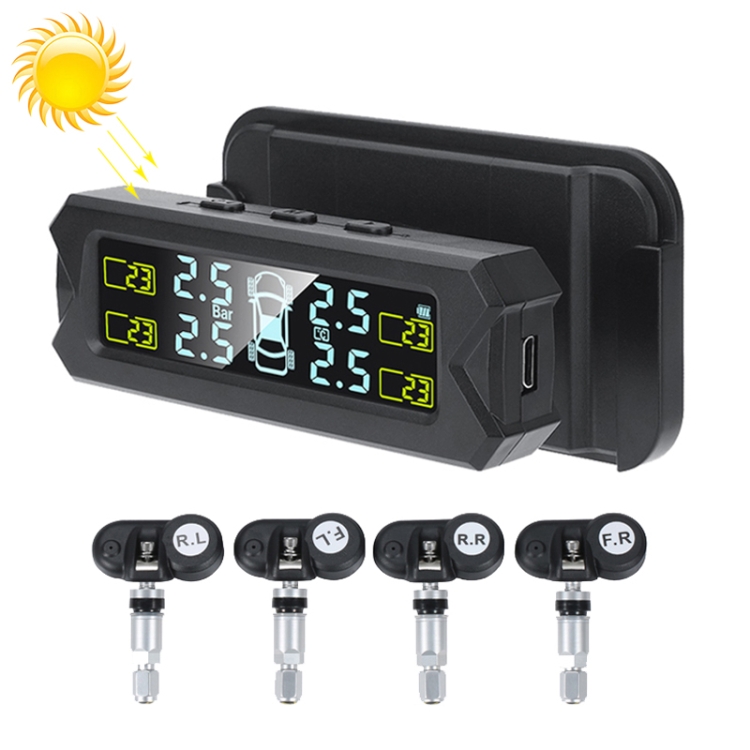 Car High Precision Solar Charging Tire Pressure Monitoring System TPMS Builtin Beep Sensor