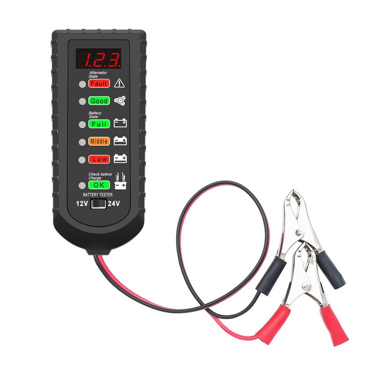 12V 24V Automotive Battery Voltage Tester Black