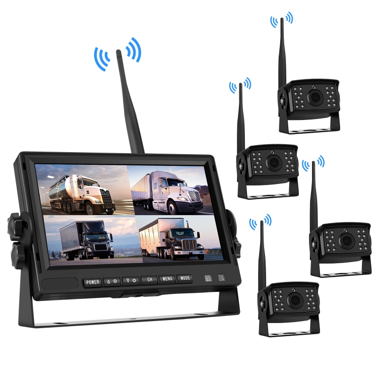7 inch Car Digital Wireless Rear-view Split-screen Monitor Four Record